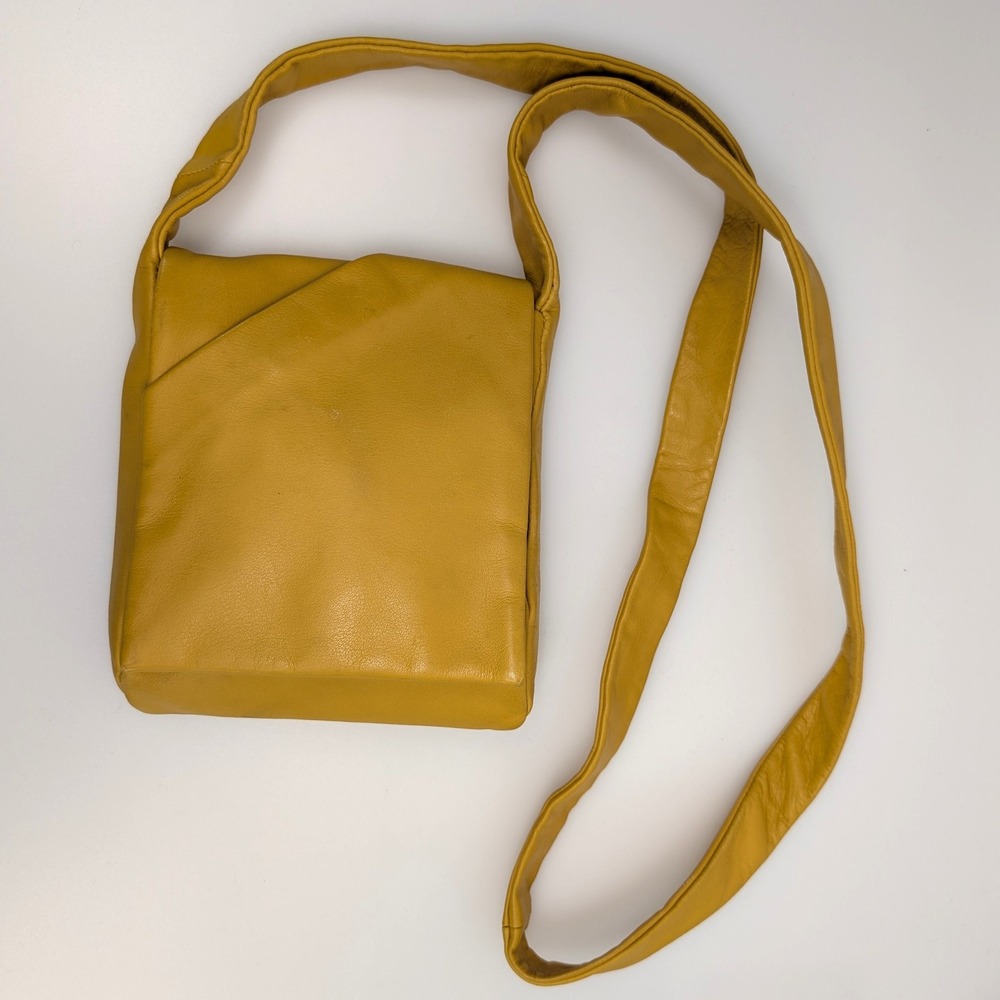 Marco Buggiani Italian Leather Crossbody Purse Mustard Small Phone Bag Festival